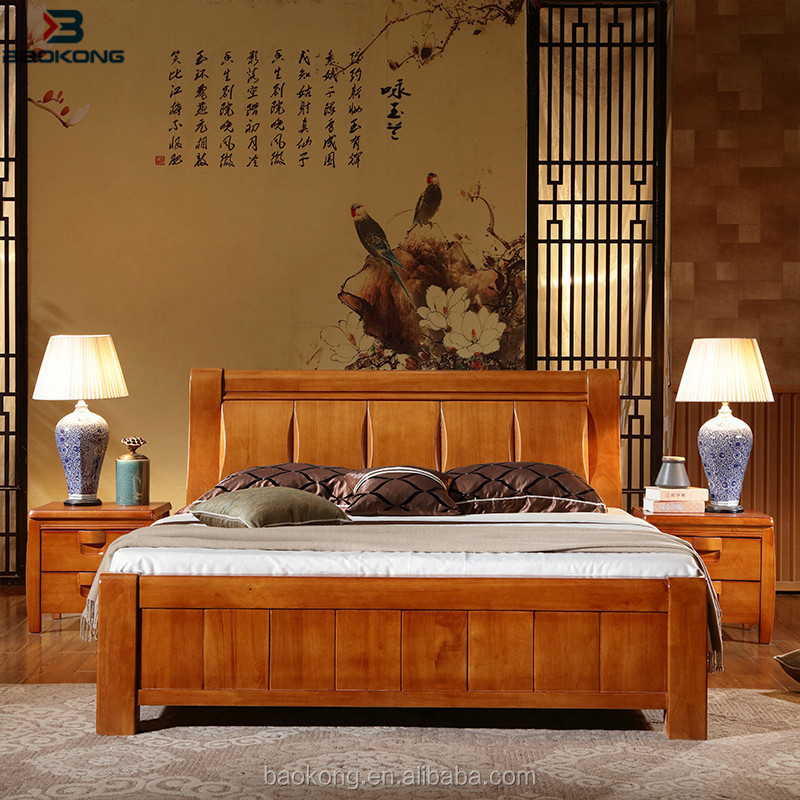 2018 Solid Wood New Chinese Style Rubber Wood Double Bed