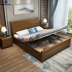 wood double bed design with box king size adult bed