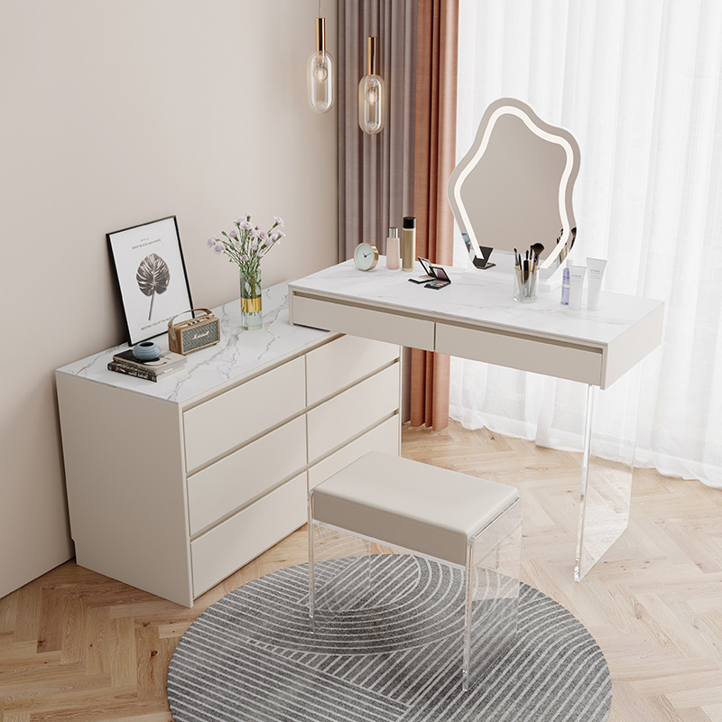 Modern Led Light Mirror Vanity Table With Storage Cabinet