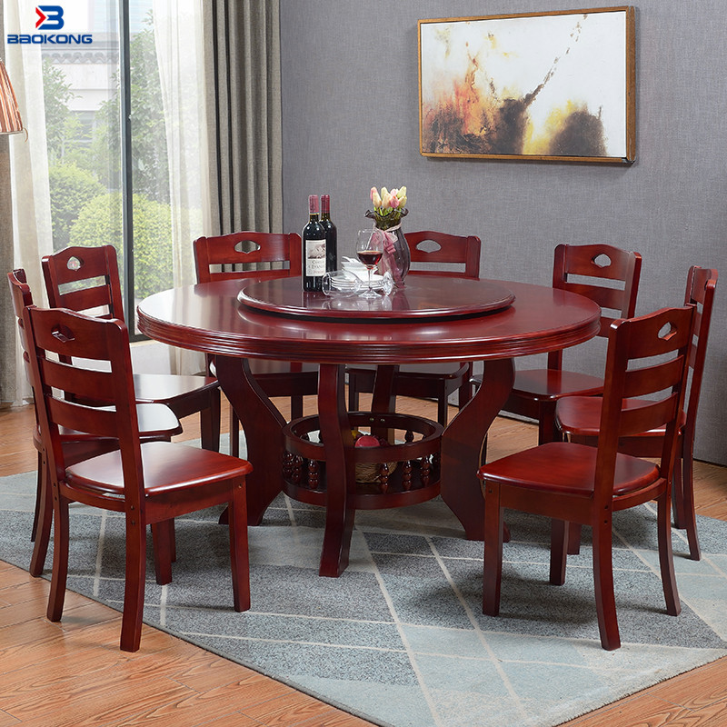 8 Seat Wooden Rotating Dining Round Table And Chair Set