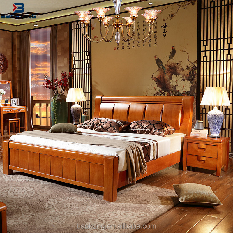 2018 Solid Wood New Chinese Style Rubber Wood Double Bed