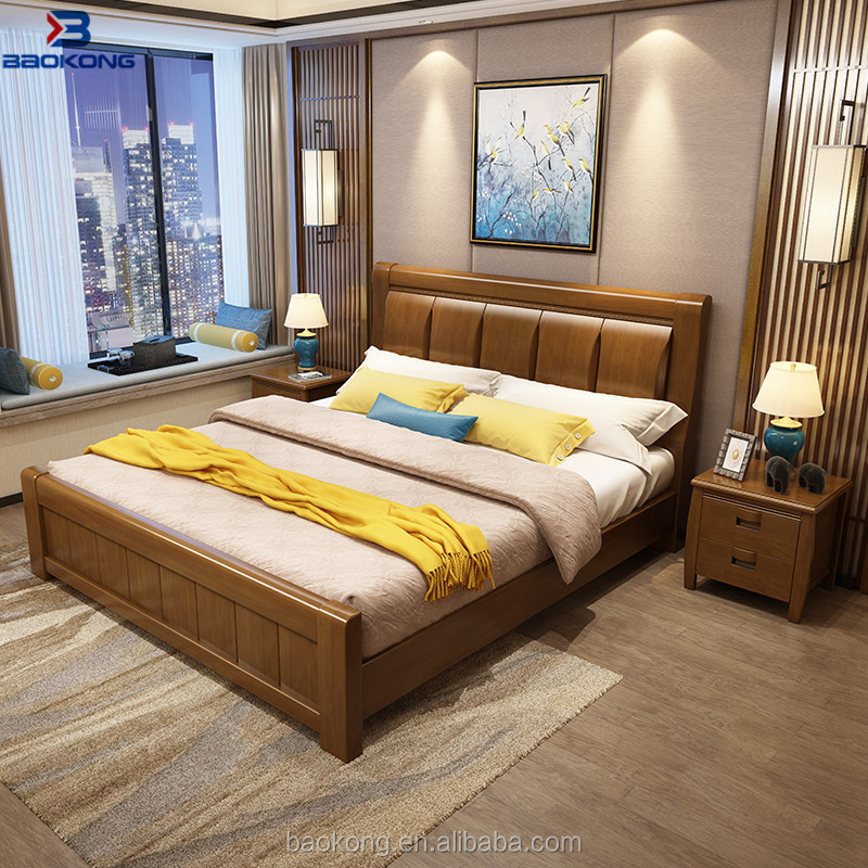 2018 Solid Wood New Chinese Style Rubber Wood Double Bed