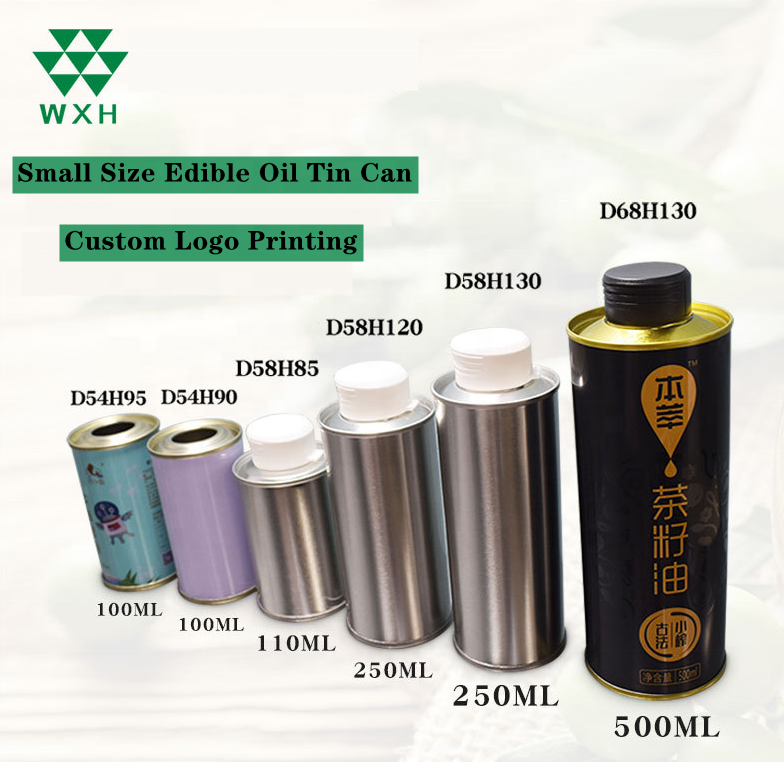 Oil Tin Olive Custom CMYK Food Grade Safe Metal Walnut Oil Can Round Oil Tin Can with Plastic Pull Cover Tinplate 500ml Baolai