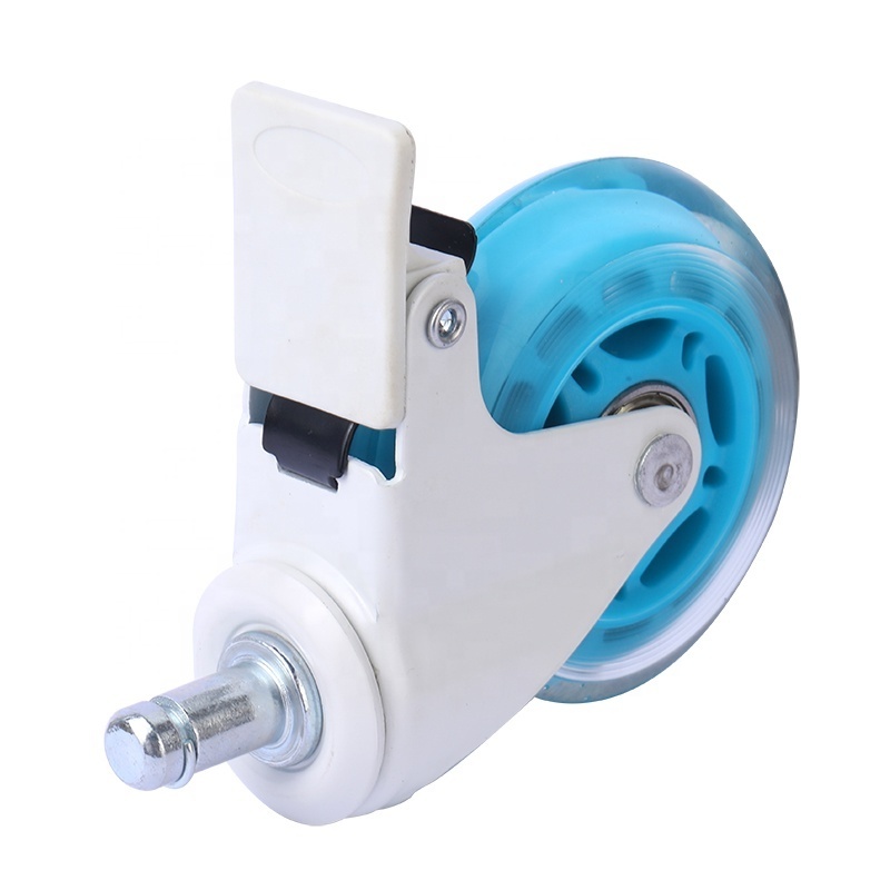 China big factory 75mm blue rubber wheels for office chairs white brake chair castor with 11mm/ 10mm stem 3