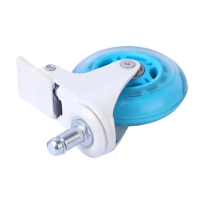 China big factory 75mm blue rubber wheels for office chairs white brake chair castor with 11mm/ 10mm stem 3