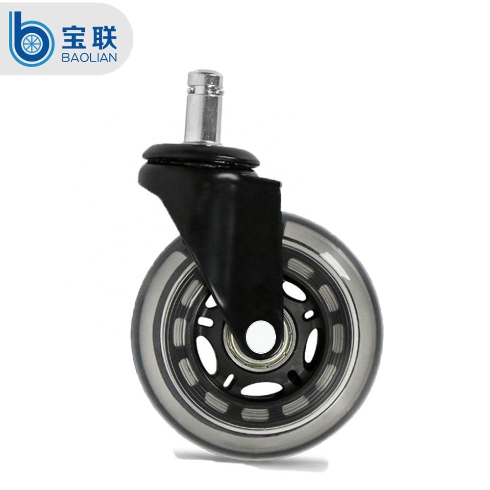 2023 Guangdong hot-sale black blue green red 3 inch PU transparent wheels furniture caster Office chair caster wheels