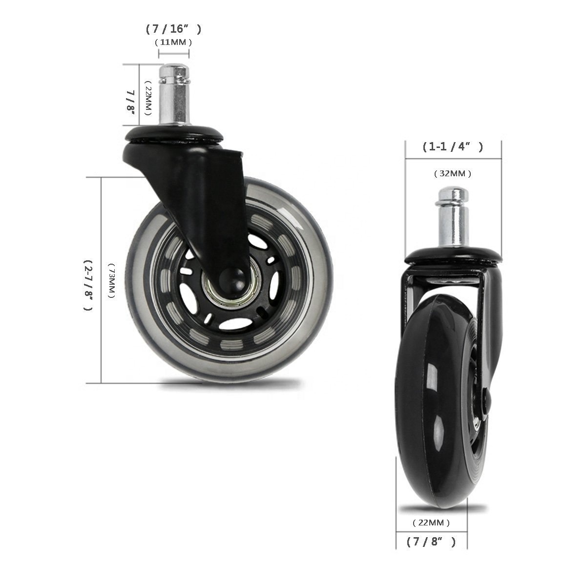 2023 Guangdong hot-sale black blue green red 3 inch PU transparent wheels furniture caster Office chair caster wheels