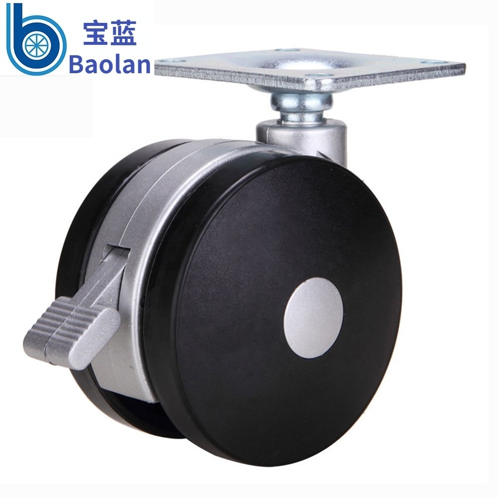 Powerful Factory Swivel Black Silver Locakable Nylon PA Caster Wheels 4 inch with 65*65mm/ 65*55mm Plate Furniture casterss