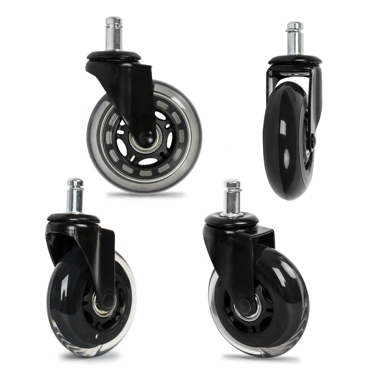 Hot Sale transparent PU Rubber Furniture Wheels Swivel 3  Inch 75 mm Black Roller blade Office Chair Caster