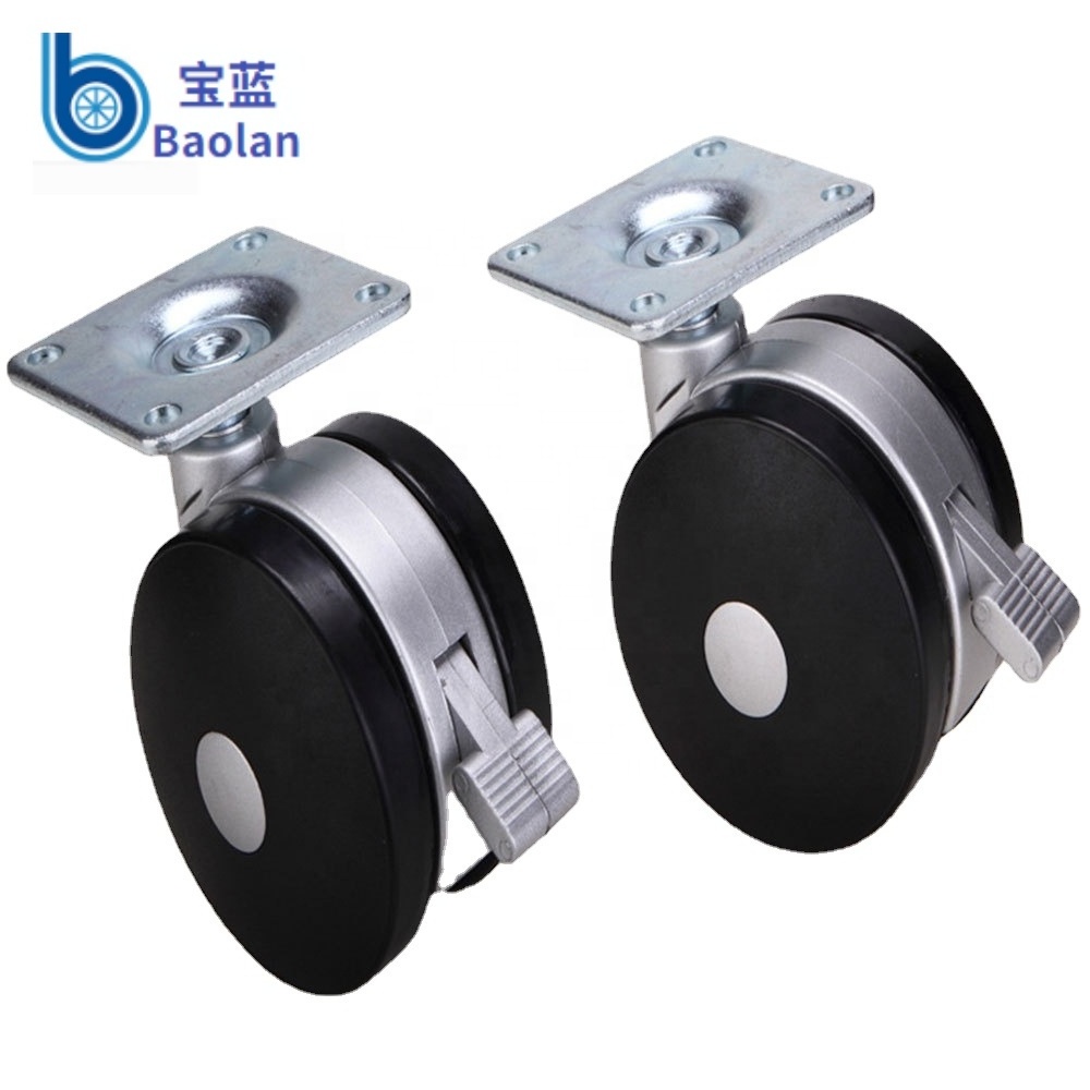 Powerful Factory Swivel Black Silver Locakable Nylon PA Caster Wheels 4 inch with 65*65mm/ 65*55mm Plate Furniture casterss