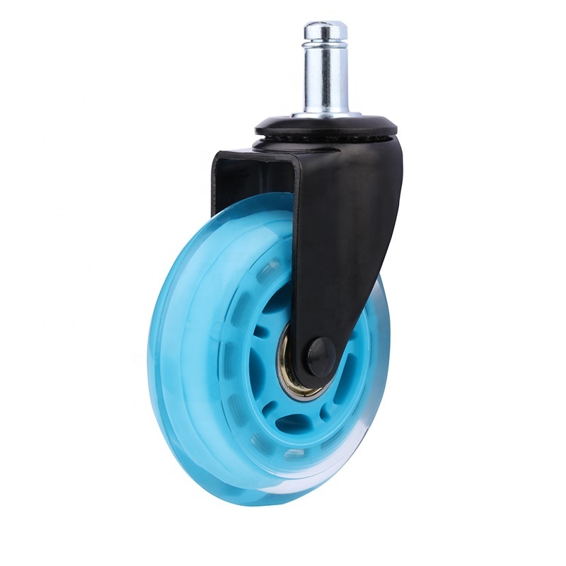 Blue Transparent Roller blade Polyurethane 3Inch caster wheels For All Floors Replacement castor