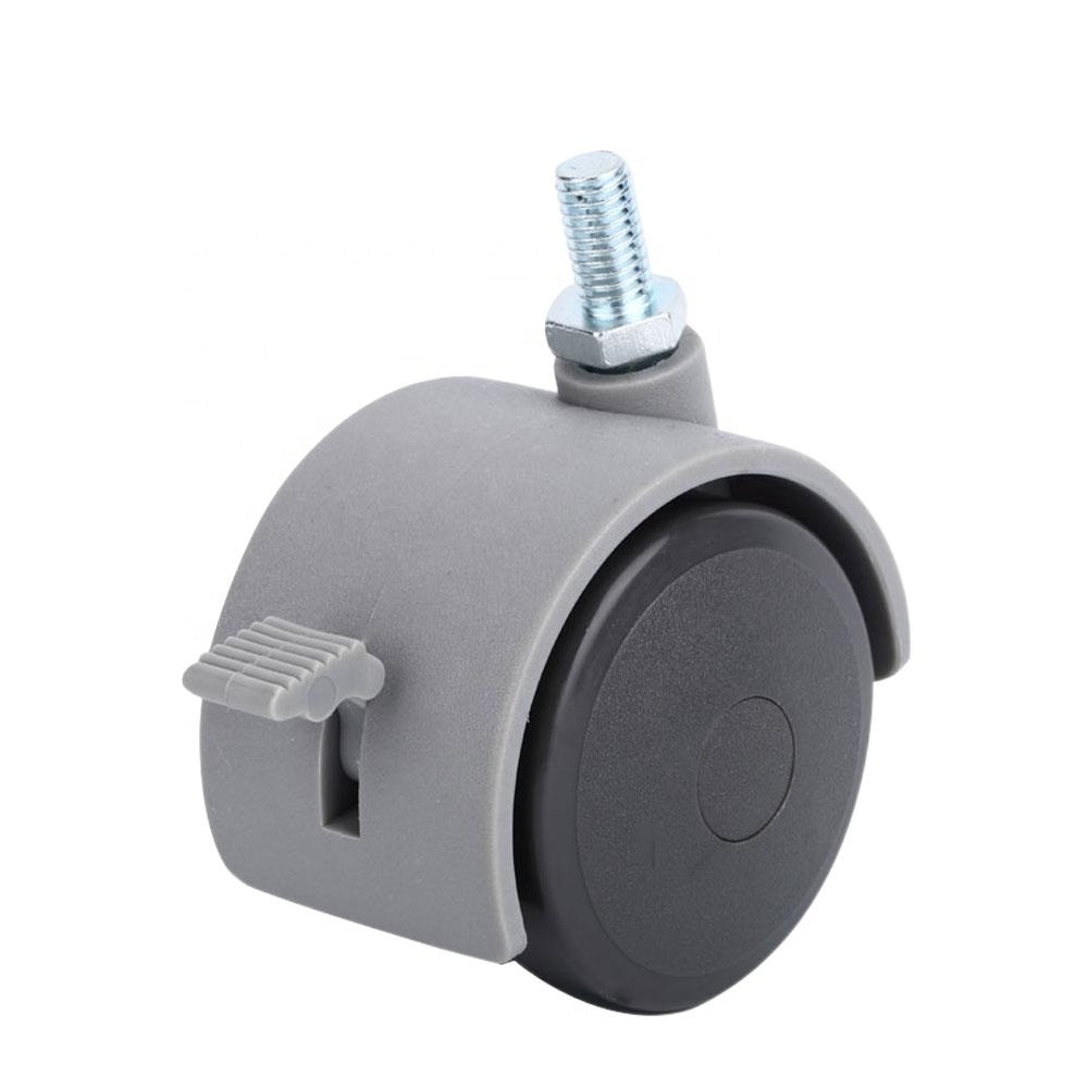 Chinese Factory Twin 50mm Hand Cart & Trolley Threaded Stem Caster With Brake Wheel furniture caster