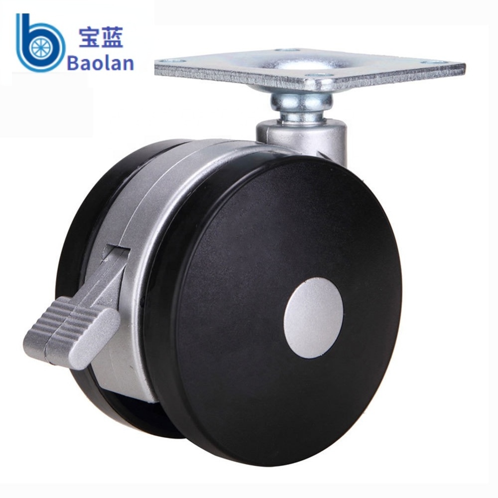 Powerful Factory Swivel Black Silver Locakable Nylon PA Caster Wheels 4 inch with 65*65mm/ 65*55mm Plate Furniture casterss