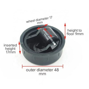 2023 Guangdong Factory Black plastic body round cover 48mm diameter Caster 17mm diameter Inserted Hidden Furniture Caster Wheels