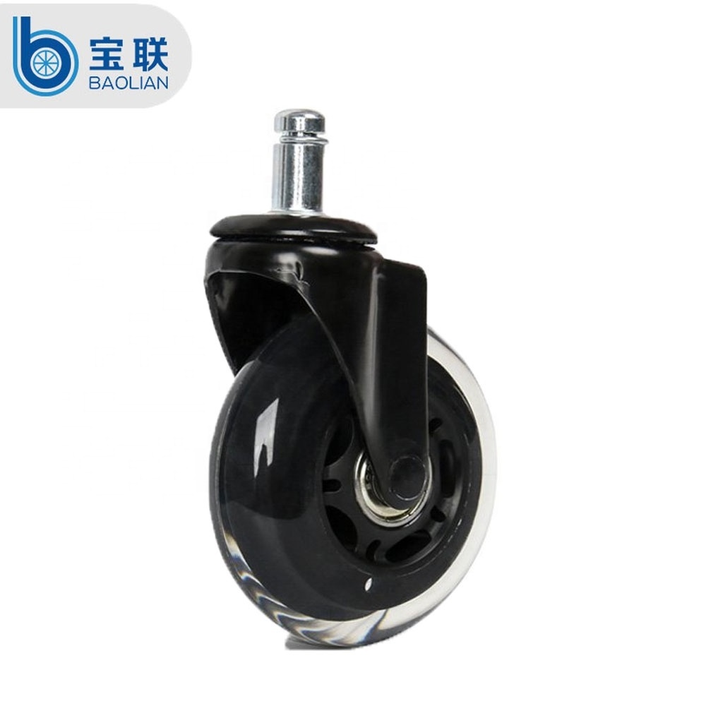 Hot Sale transparent PU Rubber Furniture Wheels Swivel 3  Inch 75 mm Black Roller blade Office Chair Caster