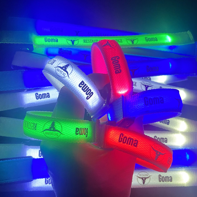 Promotional Luminous Wristband Glow In Dark Bracelet Nylon Weaving Custom LOGO LED Bracelet For Vocal Concert Evening Party