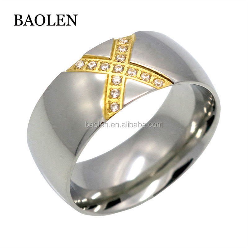 New Arrival Gold Color Ring Bijoux 14mm Width Big Pave Setting CZ Cross X Ring For Women Trendy Crystal Jewelry Wholesale Gift