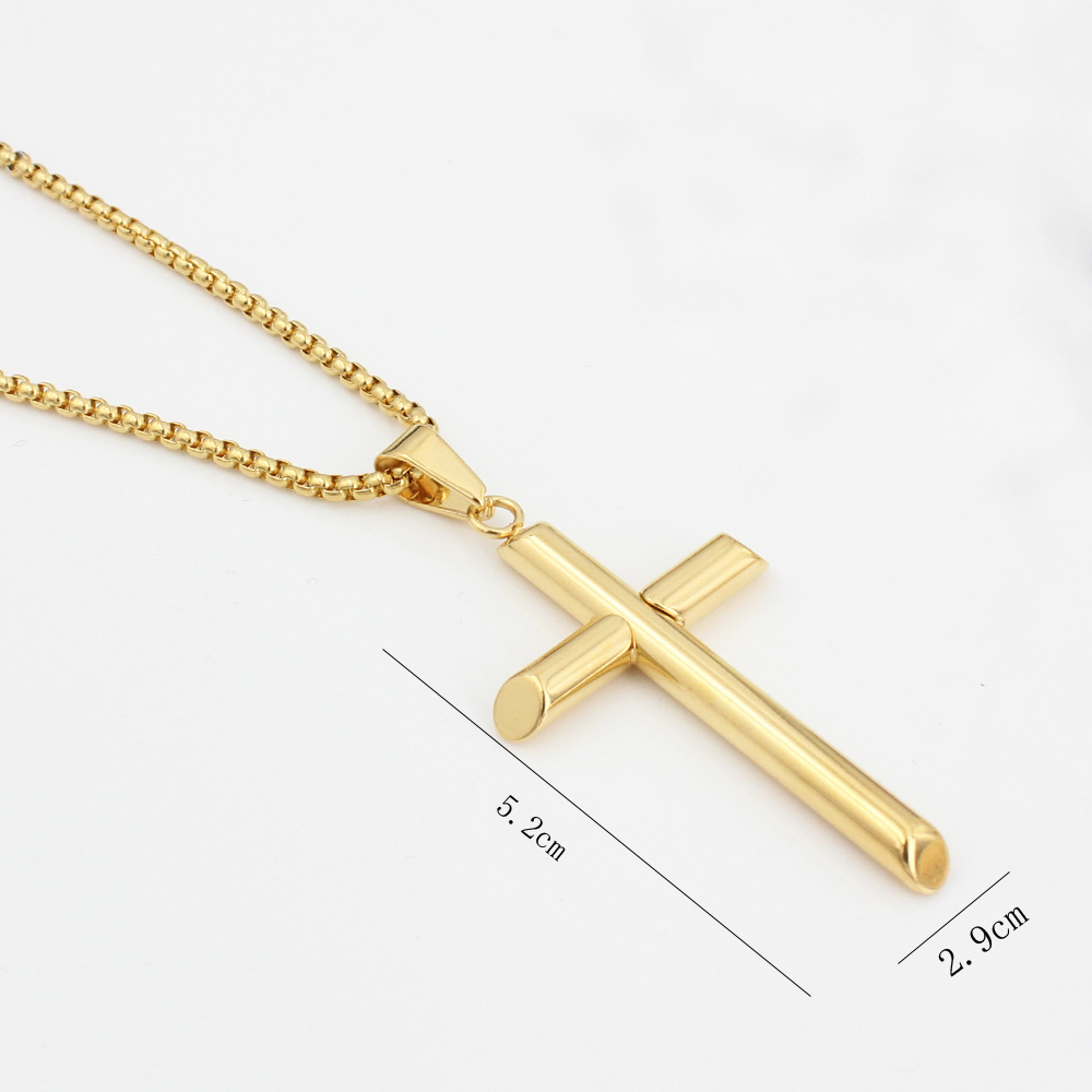 Hip Hop Jewelry Tarnish Free Mens Pendant Chain Necklace Stainless Steel 18K Gold Plated Religious Cross Necklace For Men