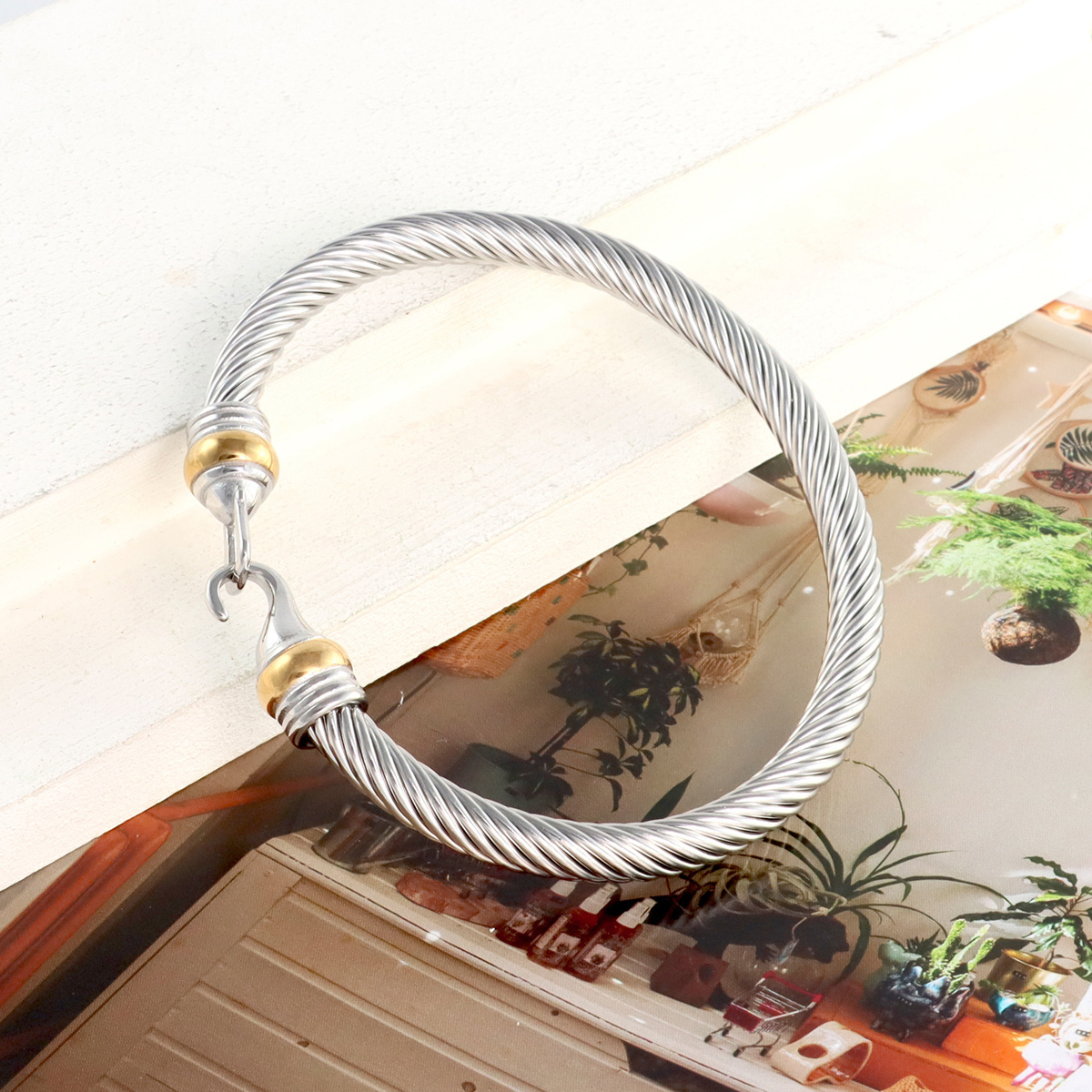 Bahamas Jewelry Stainless Steel Open Cable Wire Bangles Bracelets For Women Inspired Jewelry Ladies Silver Cuff Bangle