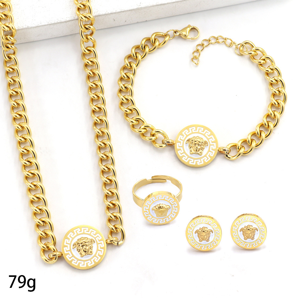 18K Gold Plated Designer Cuban chain Big Brands Set Stainless Steel Bracelet Earrings Necklace Jewelry Set For Women