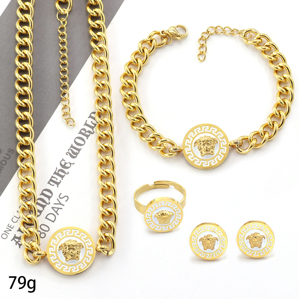 18K Gold Plated Designer Cuban chain Big Brands Set Stainless Steel Bracelet Earrings Necklace Jewelry Set For Women