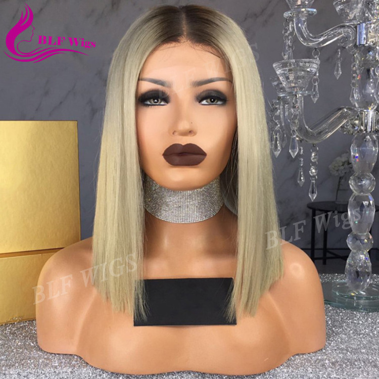 Grey Wigs for White Women European Human Hair Short Bob Lace Frontal Wig