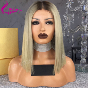 Grey Wigs for White Women European Human Hair Short Bob Lace Frontal Wig