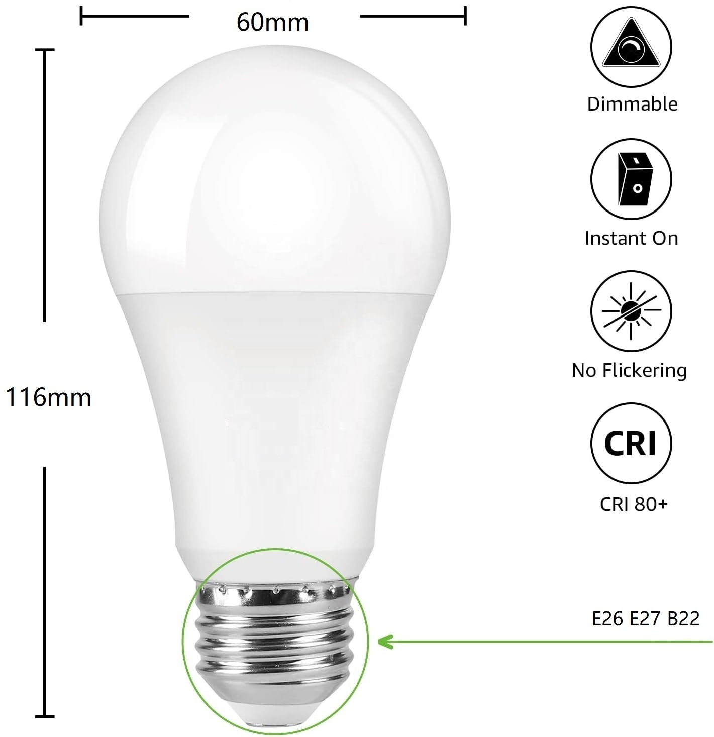 Factory Supply 2700K 4000K 5000K flickering free E27 E26 B22 10W triac dimmable A60 led light bulb