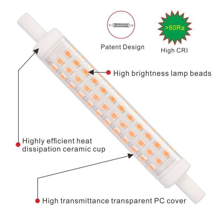 100W Equivalent R7S Halogen Bulbs Adjustable Brightness 1200LM Warm White AC220V R7S 118mm 10W LED Bulb for garden lawn