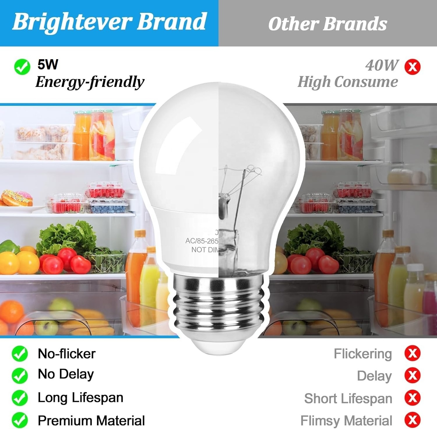 LED Refrigerator Light Bulb 40 Watt Equivalent Fridge Appliance Light Bulb 3W 5W G45 A15 LED Light Bulb