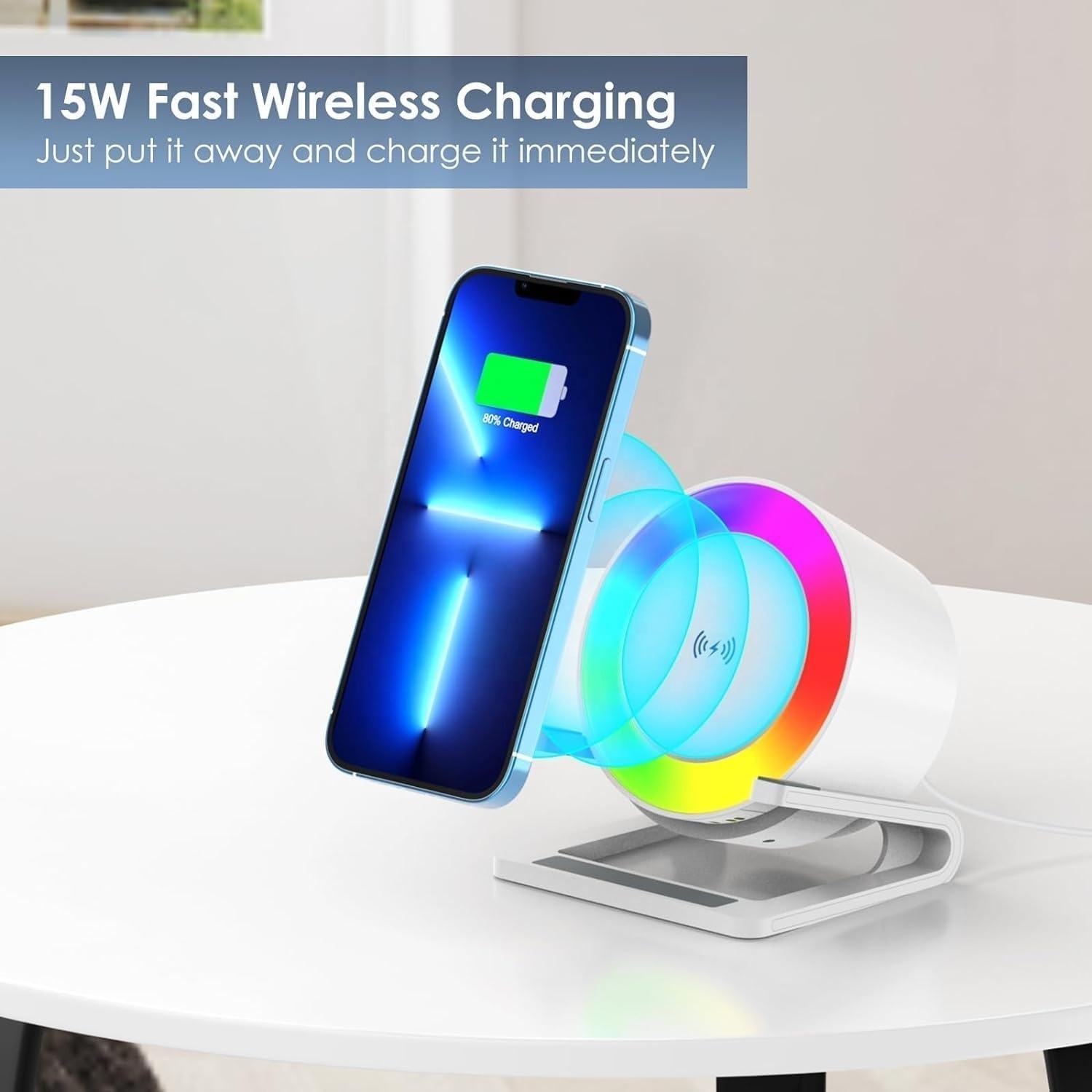 Fast Wireless Charger Station for Mobile Phone Blue-tooth Speaker Sound  RGB LED Night Light 15W Music Lamp