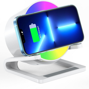 Fast Wireless Charger Station for Mobile Phone Blue-tooth Speaker Sound  RGB LED Night Light 15W Music Lamp