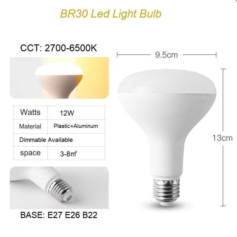 Wholesale Price R shape Dimmable LED Light Bulb No Flickering BR30 9W 12W LED Mushroom Bulbs Light