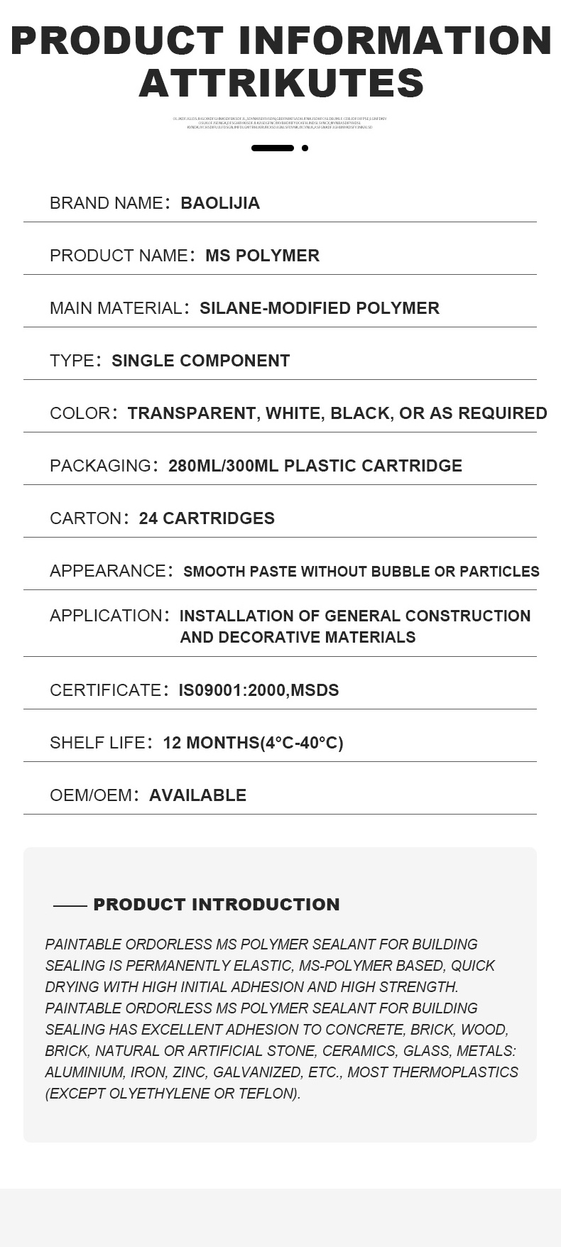 Good Quality Ms Polymer Silicon Sealant Adhesive Pinsu High Temp Rtv Gasket Maker For Car