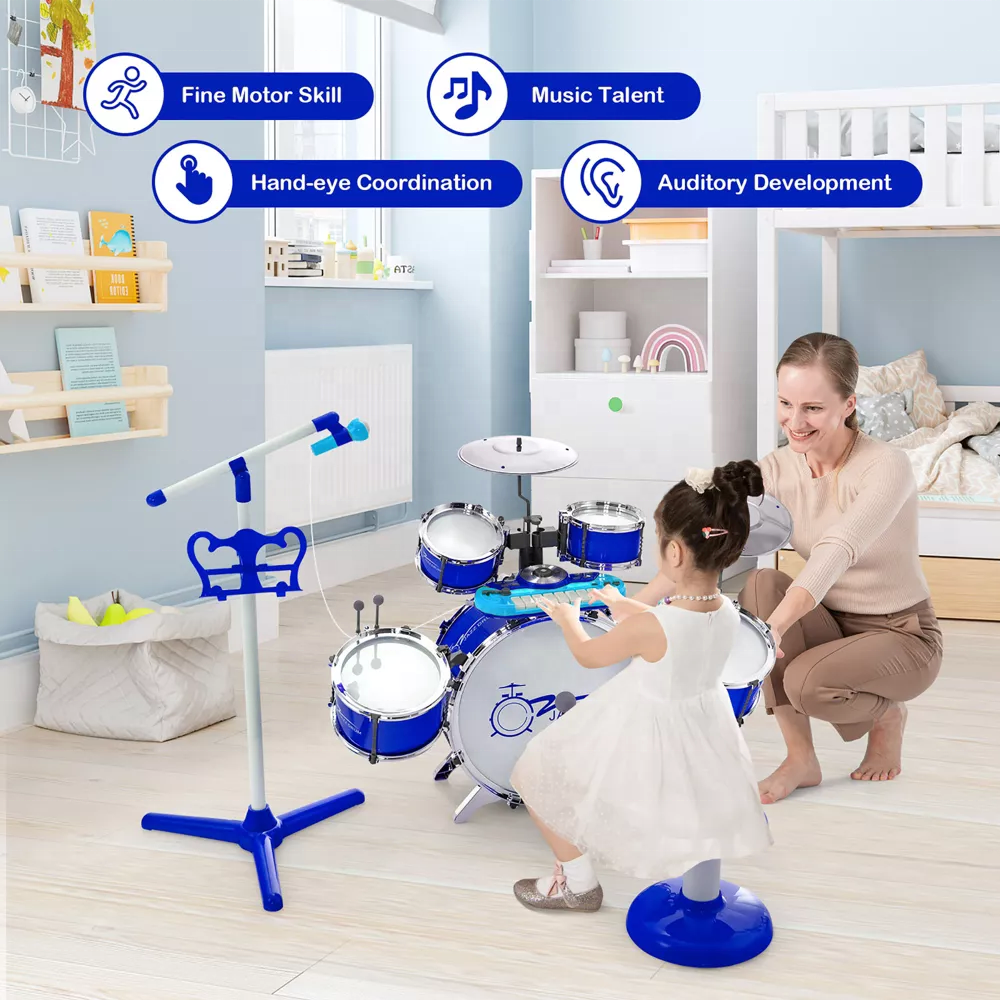 High Quality Jazz Drum Set Toy  with Keyboard & DJ Sounds & Microphone Musical Instrument & Stool for Kids and Boys