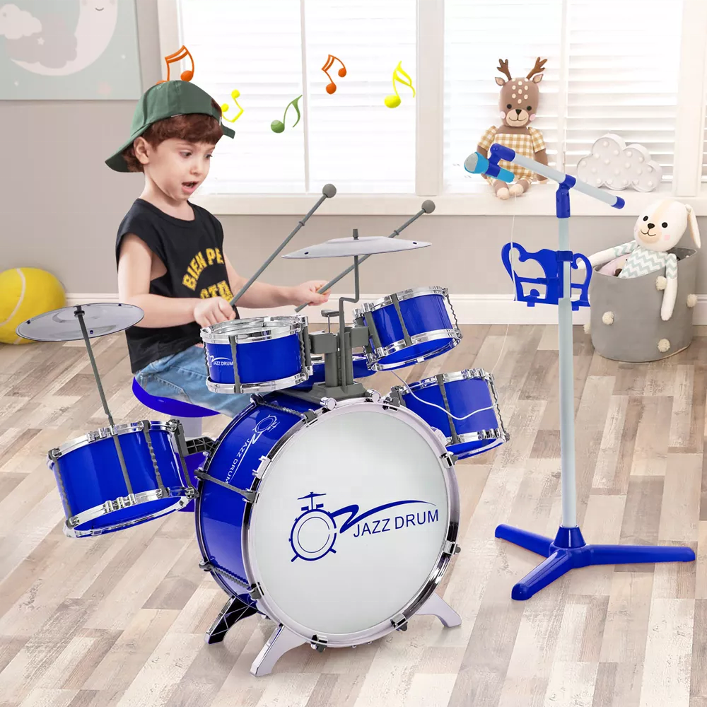 High Quality Jazz Drum Set Toy  with Keyboard & DJ Sounds & Microphone Musical Instrument & Stool for Kids and Boys