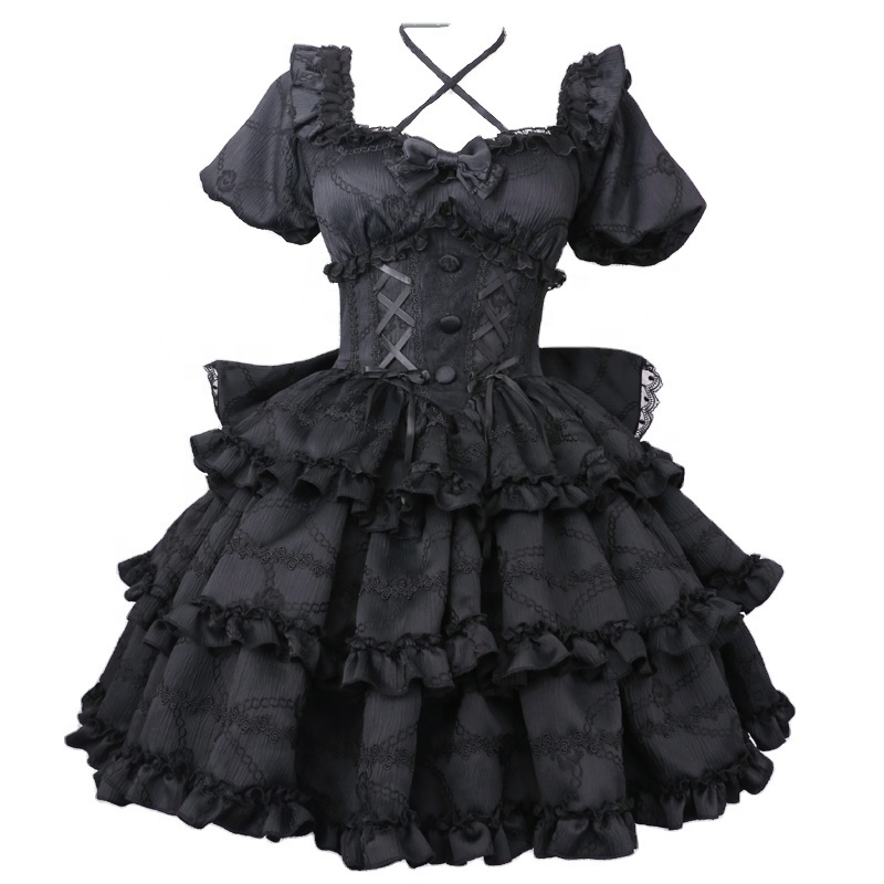 Gothic lolita black lace tight girls party wear dresses princess dress