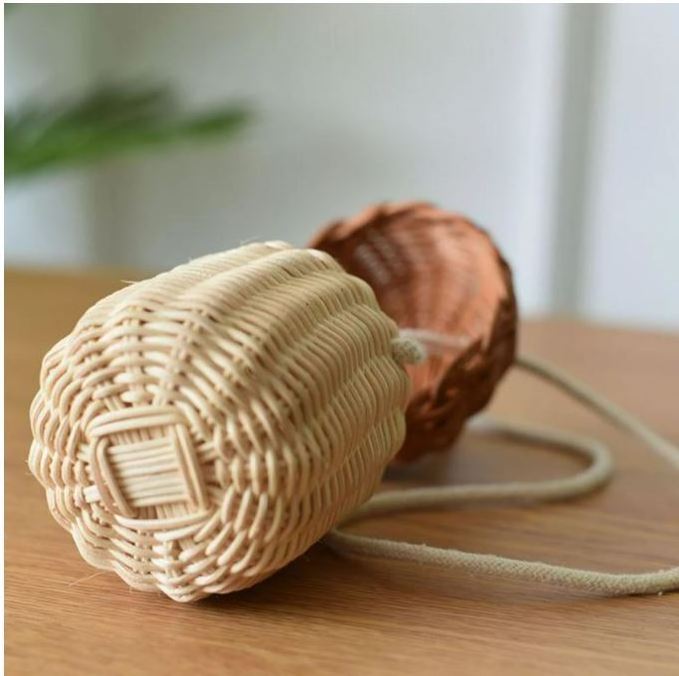 Handwoven round rattan bucket bag  from Vietnam