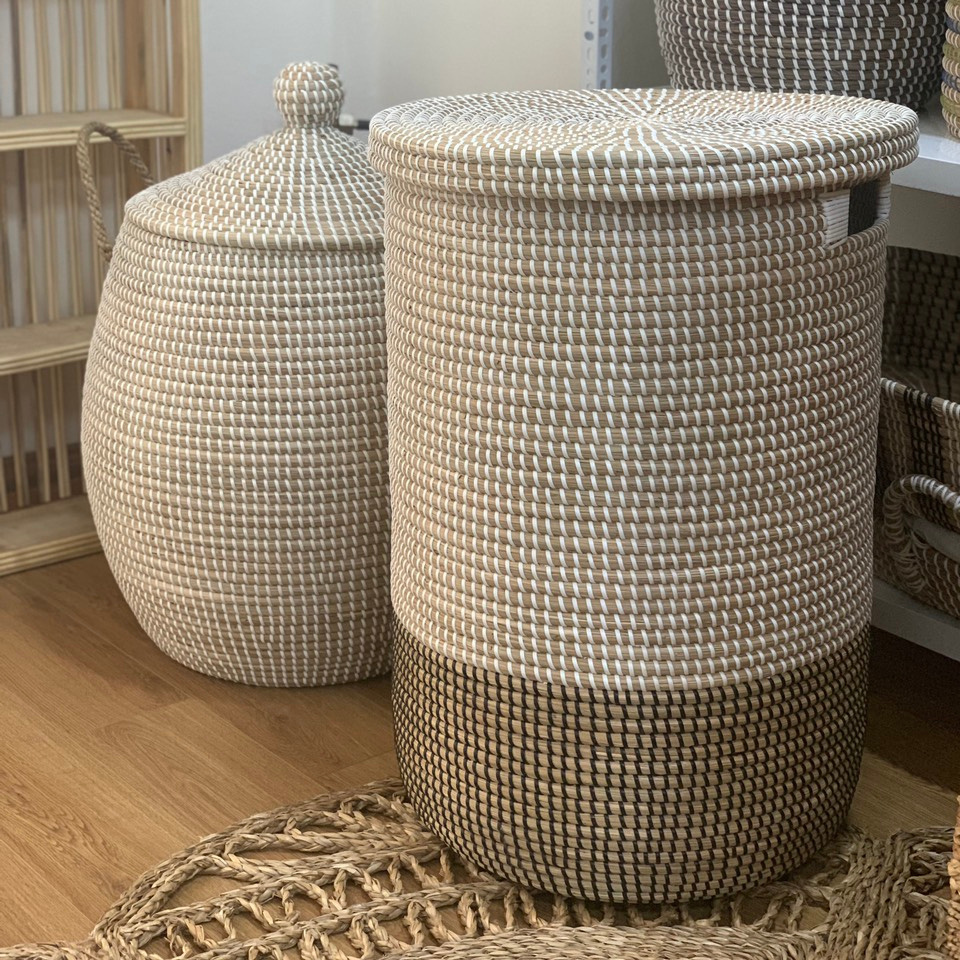 HOTE SALE! Handwoven Seagrass Laundry Hamper Storage Basket with Lid and Handles