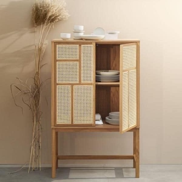 Hot Trend Wooden Rattan Cabinet Rattan Wardrobe