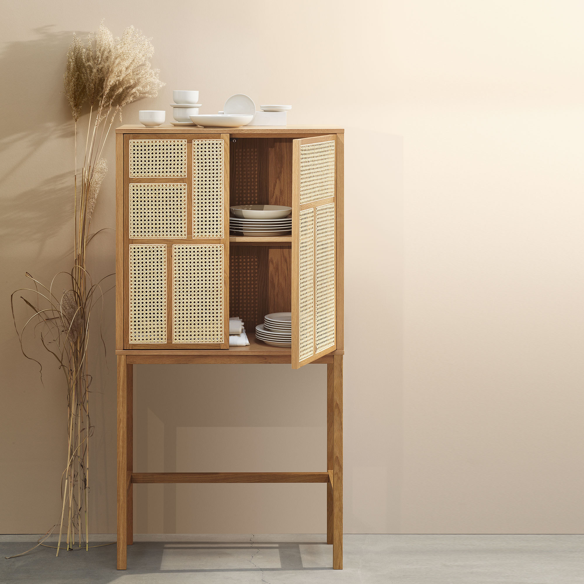 Hot Trend Wooden Rattan Cabinet Rattan Wardrobe