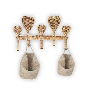 Rattan 5 Hooks Hanger & Wall Hanger Organisation Wall Hooks & Coat Clothes Racks Handmade wall hanging rack