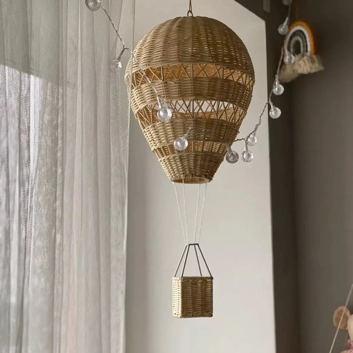 Rattan Wicker Hot Air Balloon Wall Decoration for Nursery and Kids Room