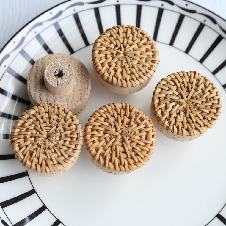 Round Rattan Cupboard Knobs, Furniture Knobs, Dresser Cabinet Knob