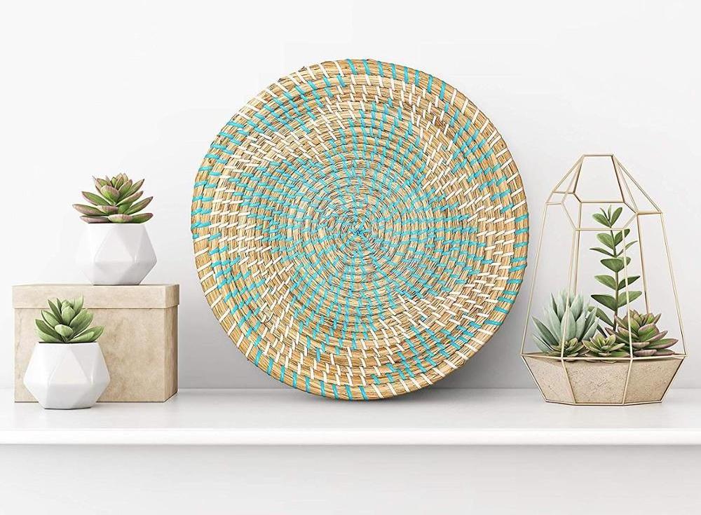 Vietnam Seagrass Wall Plate with Plastic Strings, Wall Basket Decor, Hanging Woven plate