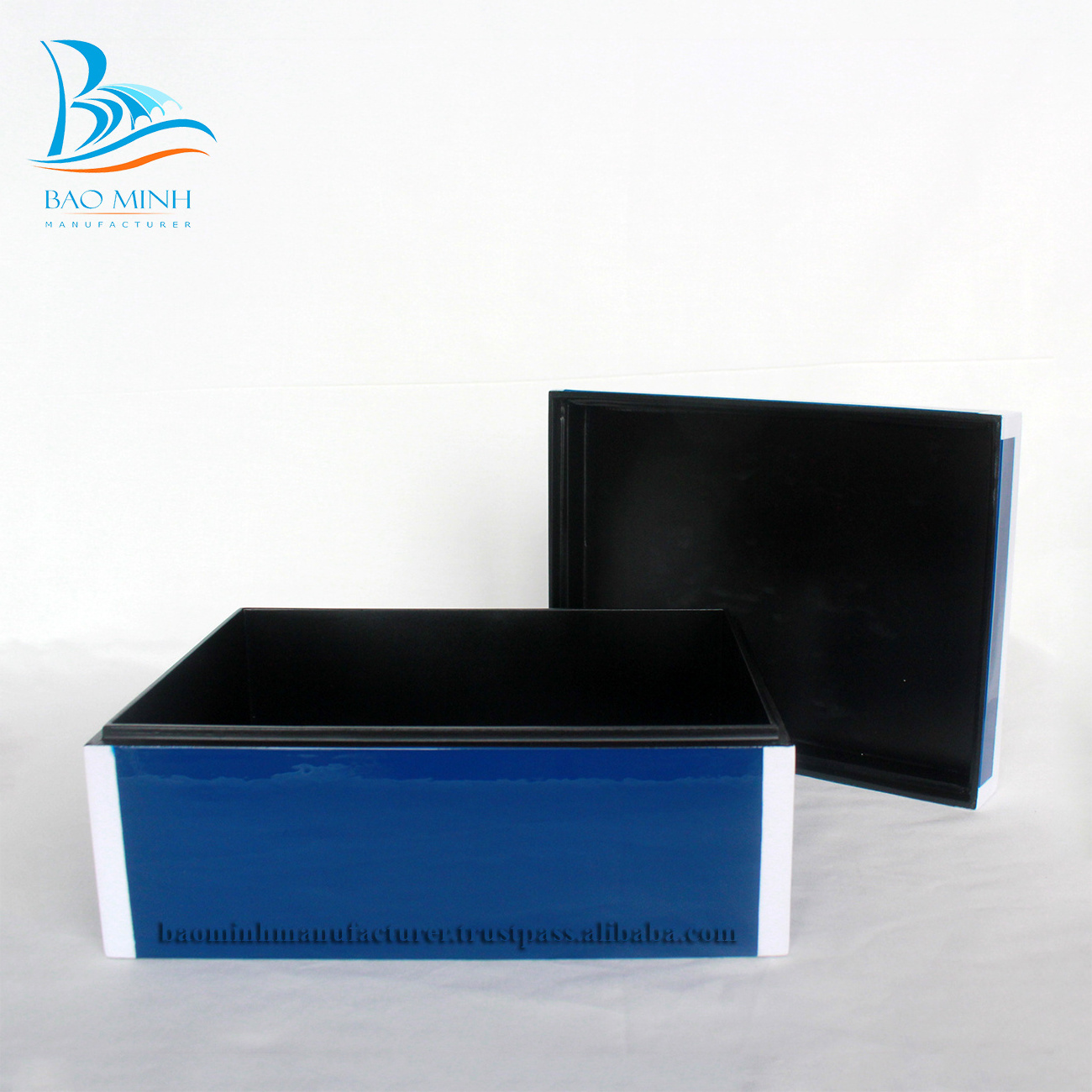 Blue white trim lacquer  wooden box gift hand made famous in Vietnam