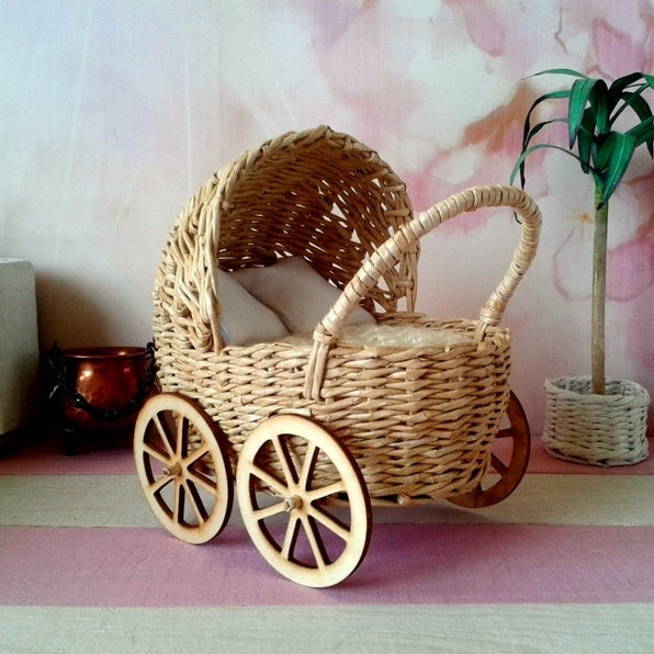 Natural Wicker Seagrass Baby Carriage Wicker Doll Stroller from Viet Nam