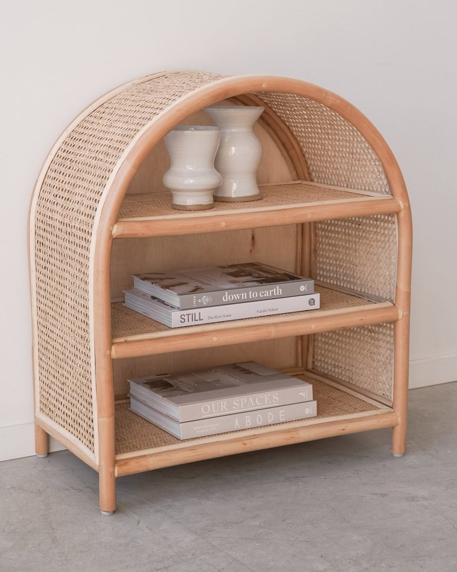 Handmade Rattan Book Shelf 2 Tier Book Case Living Room Furniture