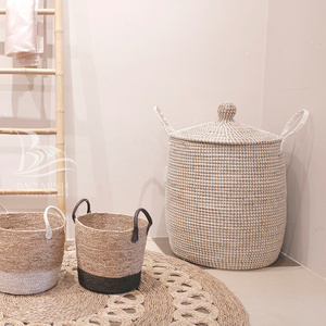 PRE-BLACK FRIDAY! Wicker Coiled Seagrass Storage Basket & Laundry Hamper with Lid and Handles