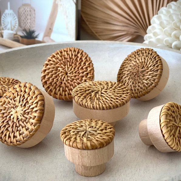 Round Rattan Cupboard Knobs, Furniture Knobs, Dresser Cabinet Knob